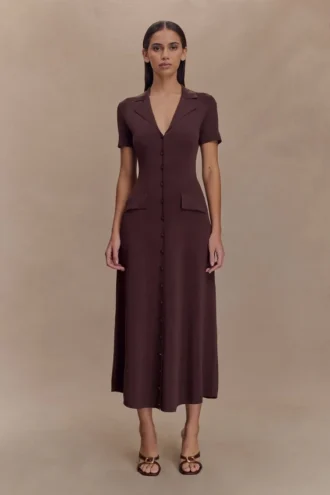Pearson Short Sleeve Knit Midi Dress – Chocolate