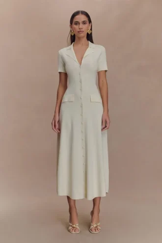 Pearson Short Sleeve Knit Midi Dress – Ivory