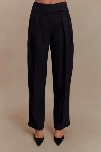 Penelope Pleated High Waisted Pants – Black
