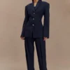 Penelope Pleated High Waisted Pants – Dark Navy Penelope Pleated High Waisted Pants – Dark Navy