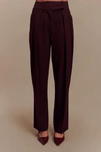 Penelope Pleated High Waisted Pants – Mahogany