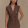 Penelope Suiting Sleeveless Blazer – Chocolate Penelope Suiting Sleeveless Blazer – Chocolate