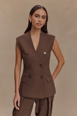 Penelope Suiting Sleeveless Blazer – Chocolate