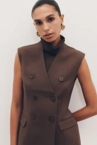 Penelope Suiting Sleeveless Blazer – Chocolate