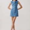 Penn Button Front Denim Mini Dress – Summer Blue