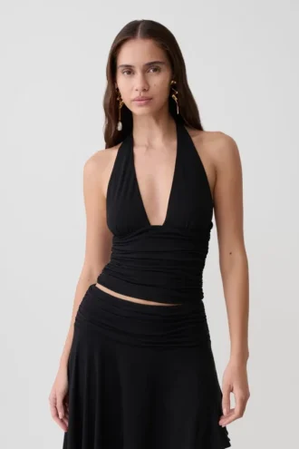 Peregrine Modal Gathered Halter Top – Black