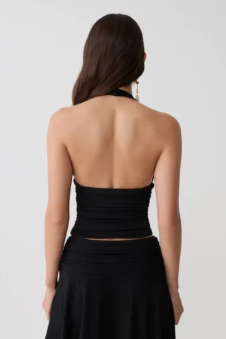 Peregrine Modal Gathered Halter Top – Black