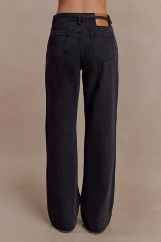 Perrie Mid Rise Straight Leg Tie Jeans – Washed Black