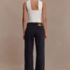 Perrie Mid Rise Straight Leg Tie Jeans – Washed Black Perrie Mid Rise Straight Leg Tie Jeans – Washed Black