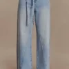 Perrie Mid Rise Straight Leg Tie Jeans – Washed Light Blue Perrie Mid Rise Straight Leg Tie Jeans – Washed Light Blue