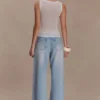 Perrie Mid Rise Straight Leg Tie Jeans – Washed Light Blue Perrie Mid Rise Straight Leg Tie Jeans – Washed Light Blue