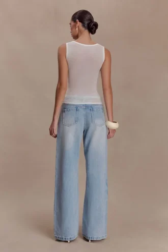 Perrie Mid Rise Straight Leg Tie Jeans – Washed Light Blue