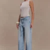 Perrie Mid Rise Straight Leg Tie Jeans – Washed Light Blue Perrie Mid Rise Straight Leg Tie Jeans – Washed Light Blue