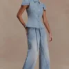 Perrie Mid Rise Straight Leg Tie Jeans – Washed Light Blue Perrie Mid Rise Straight Leg Tie Jeans – Washed Light Blue