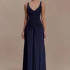 Perrie Slinky Ruched Maxi Dress – Ink Blue