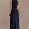 Perrie Slinky Ruched Maxi Dress – Ink Blue
