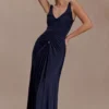 Perrie Slinky Ruched Maxi Dress – Ink Blue