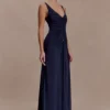 Perrie Slinky Ruched Maxi Dress – Ink Blue
