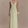 Perrie Slinky Ruched Maxi Dress – Pastel Lime