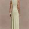 Perrie Slinky Ruched Maxi Dress – Pastel Lime