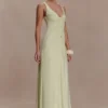 Perrie Slinky Ruched Maxi Dress – Pastel Lime