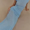 Petra Ruched Knit Maxi Skirt – Light Blue