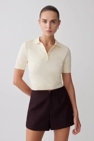 Philly Knit Button Up Top – Ivory