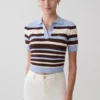 Philly Stripe Knit Button Up Top – Chocolate/Blue Philly Stripe Knit Button Up Top – Chocolate/Blue