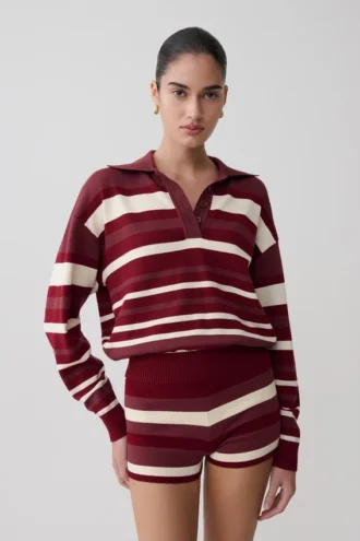 Philly Stripe Long Sleeve Knit Jumper – Burgundy/Cream