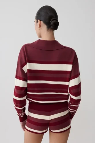 Philly Stripe Long Sleeve Knit Jumper – Burgundy/Cream