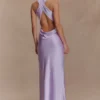 Phyllis Satin Halter Maxi Dress – Lilac