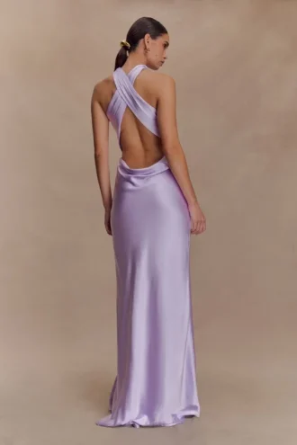Phyllis Satin Halter Maxi Dress – Lilac