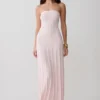 Pia Ribbed Strapless Maxi Dress – Baby Pink