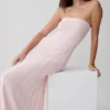 Pia Ribbed Strapless Maxi Dress – Baby Pink