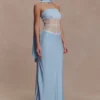 Pilar Strapless Satin And Lace Maxi Dress – Cornflower Blue