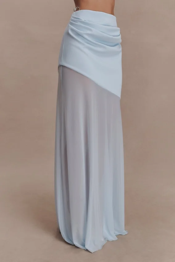 Portia Scuba And Mesh Maxi Skirt – Pale Blue Portia Scuba And Mesh Maxi Skirt – Pale Blue