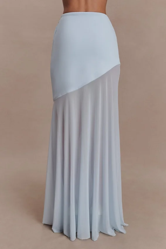 Portia Scuba And Mesh Maxi Skirt – Pale Blue Portia Scuba And Mesh Maxi Skirt – Pale Blue