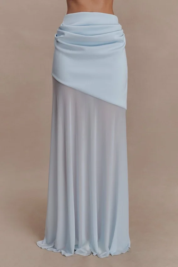 Portia Scuba And Mesh Maxi Skirt – Pale Blue Portia Scuba And Mesh Maxi Skirt – Pale Blue