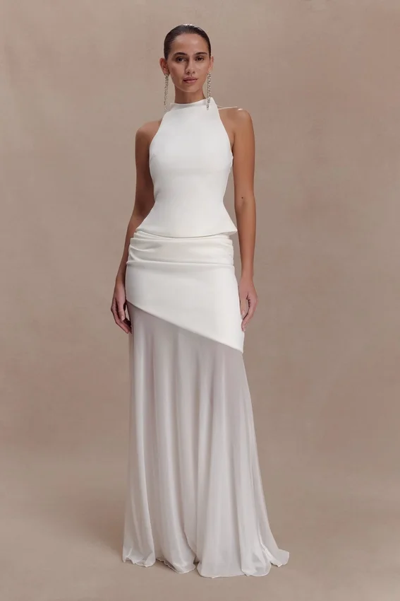 Portia Scuba And Mesh Maxi Skirt – White Portia Scuba And Mesh Maxi Skirt – White