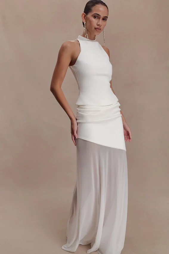 Portia Scuba And Mesh Maxi Skirt – White Portia Scuba And Mesh Maxi Skirt – White