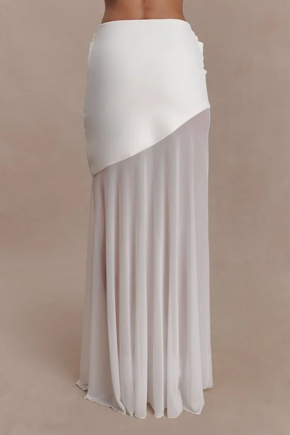 Portia Scuba And Mesh Maxi Skirt – White Portia Scuba And Mesh Maxi Skirt – White