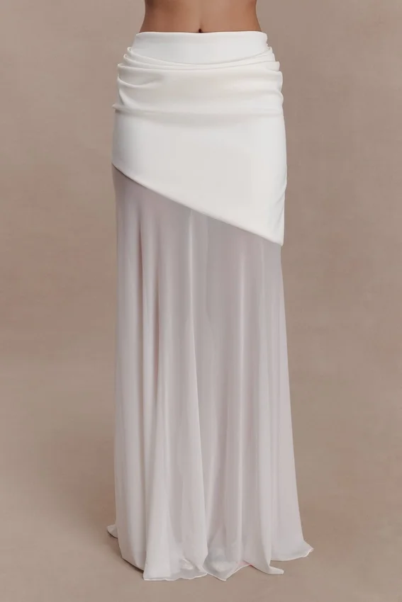 Portia Scuba And Mesh Maxi Skirt – White Portia Scuba And Mesh Maxi Skirt – White