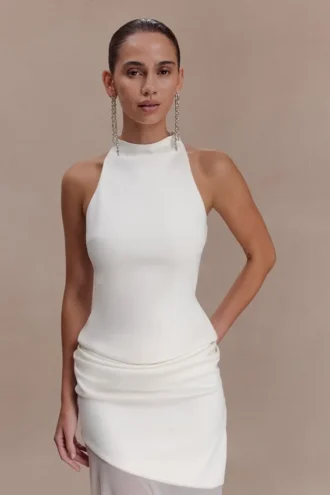 Portia Scuba Sleeveless Top – White