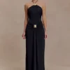 Quincy Halter Maxi Dress With Hardware – Black