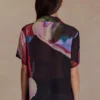 Rachel Chiffon Short Sleeve Shirt – Multi Fluid Reverie Print Rachel Chiffon Short Sleeve Shirt – Multi Fluid Reverie Print