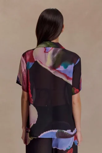 Rachel Chiffon Short Sleeve Shirt – Multi Fluid Reverie Print
