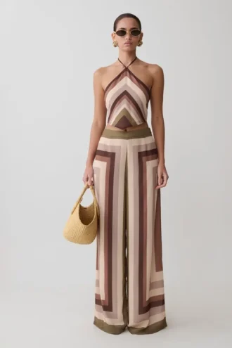 Rachel Chiffon Straight Leg Pants – Multi Stripe