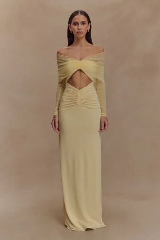 Rafaella Slinky And Mesh Maxi Dress – Lemon