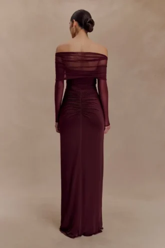 Rafaella Slinky And Mesh Maxi Dress – Mahogany