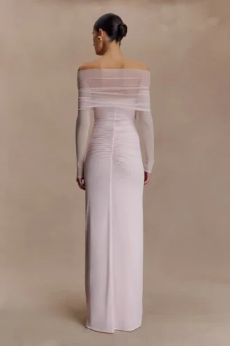 Rafaella Slinky And Mesh Maxi Dress – Pale Pink